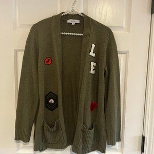 Libby Edelman Ladies Long Sleeve Patch Knit Open Cardigan Sweater Size M
